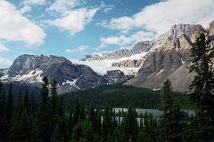 33 BowCrow Peak, Crowfoot Mountain and Glacier In Summer From Viewpoint On Icefields Parkway.jpg